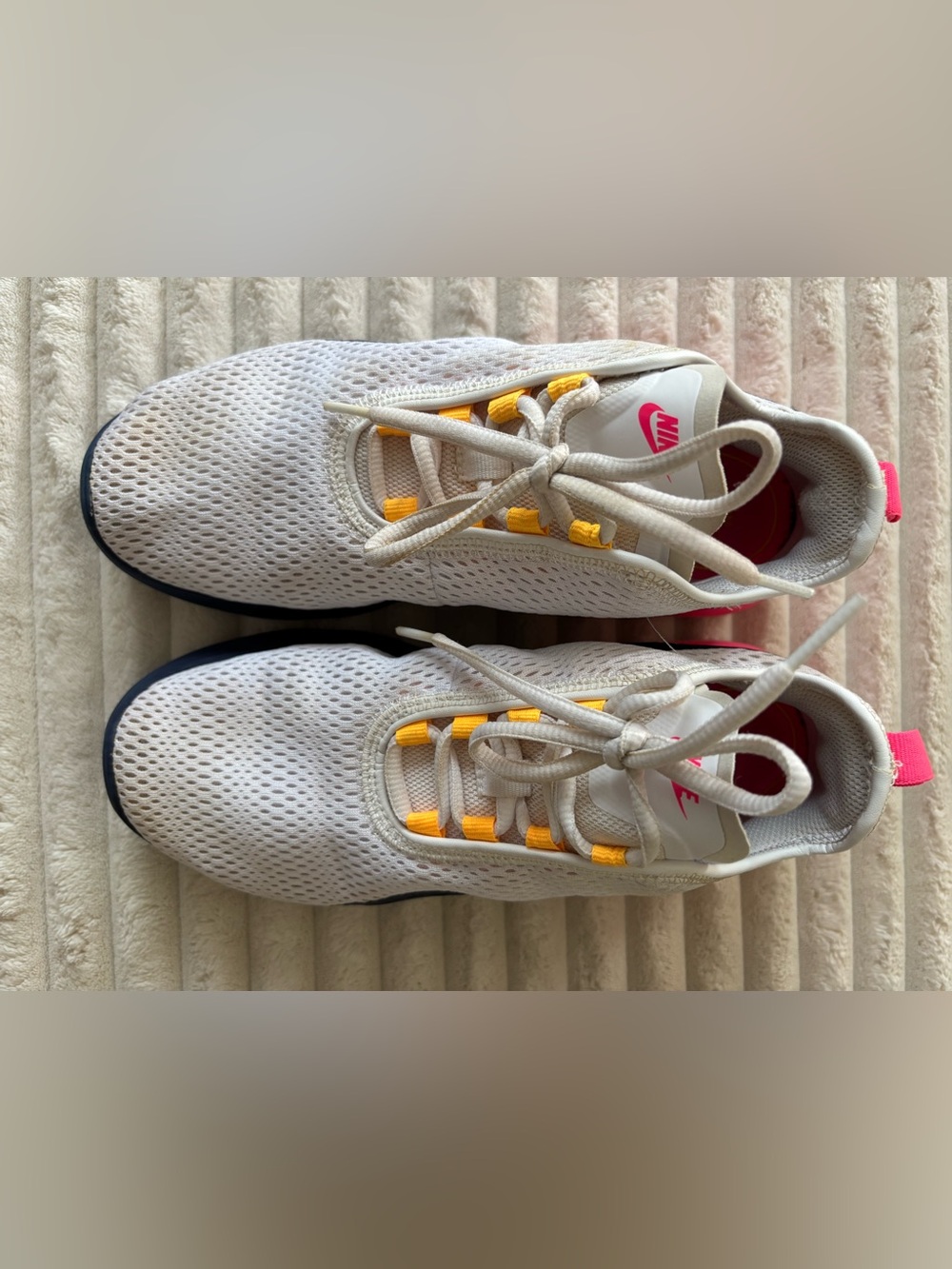 Nike White Mesh Sneakers with Pink and Yellow Accents